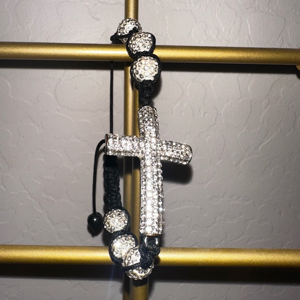 Elegant Black and Silver Cross Bracelet